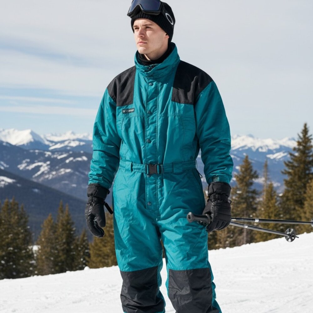 Columbia Men’s Turquoise One Piece Snowsuit Sz‎ M Fleece Lined Vintage Ski Suit - Picture 3 of 13